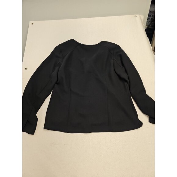 Liz Claiborne Sheer V-Neck Black Button Up Blouse Shacket Size L - Picture 7 of 7
